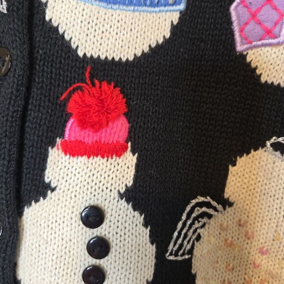 Susan Bristol Womens Cardigan Size Small Vintage Hand Embroidered Winter Snowman - Picture 9 of 15